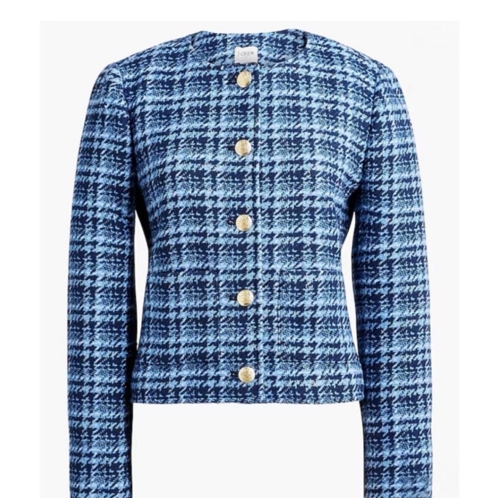 J. Crew Blue Plaid Tweed Lady Jacket Blazer